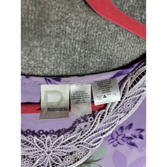 VTG Roamans Maxi Dress Womens Size 14W Purple Green Yellow Floral Polka Dot‎ - Picture 3 of 5